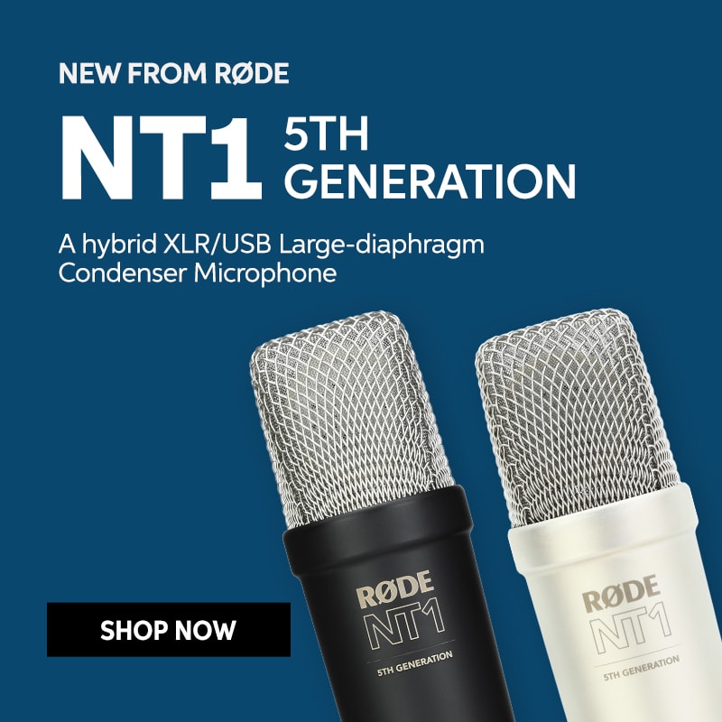 New from RODE: NT1 5th generation. A hybrid XLR/USB large-diaphragm condenser microphone. Shop now.