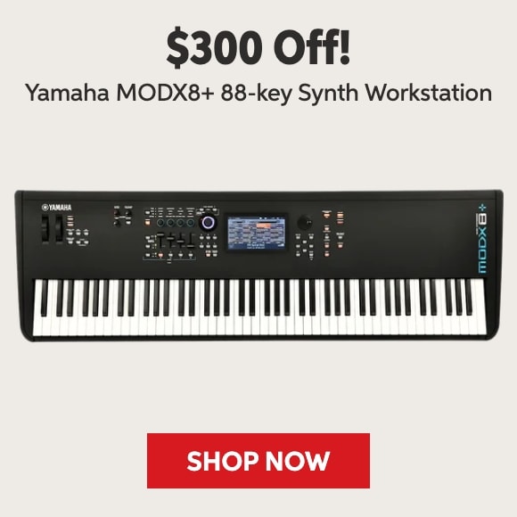 $300 off Yamaha MODX8+ 88-key synth workstation. Shop now.