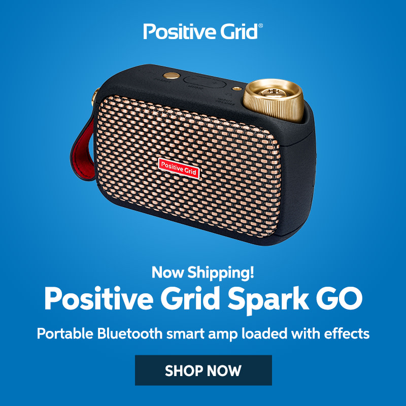 Now Shipping! Positive Grid Spark GO. Portable Bluetooth smart amp loaded with effects. Shop now.