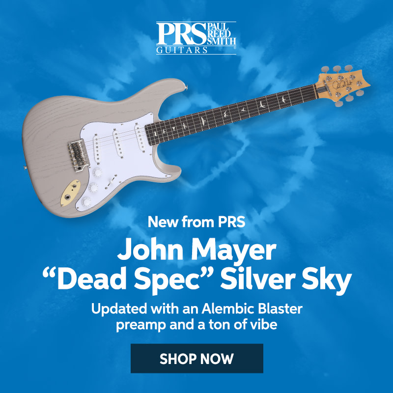 New from PRS: John Mayer ''Dead Spec'' Silver Sky. Updated with an Alembic Blaster preamp and a ton of vibe. Shop now.