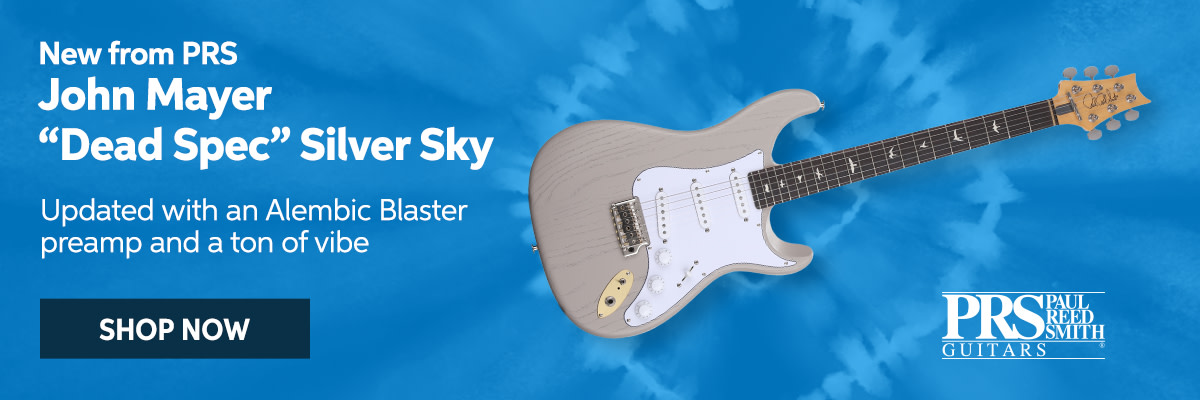 New from PRS: John Mayer ''Dead Spec'' Silver Sky. Updated with an Alembic Blaster preamp and a ton of vibe. Shop now.