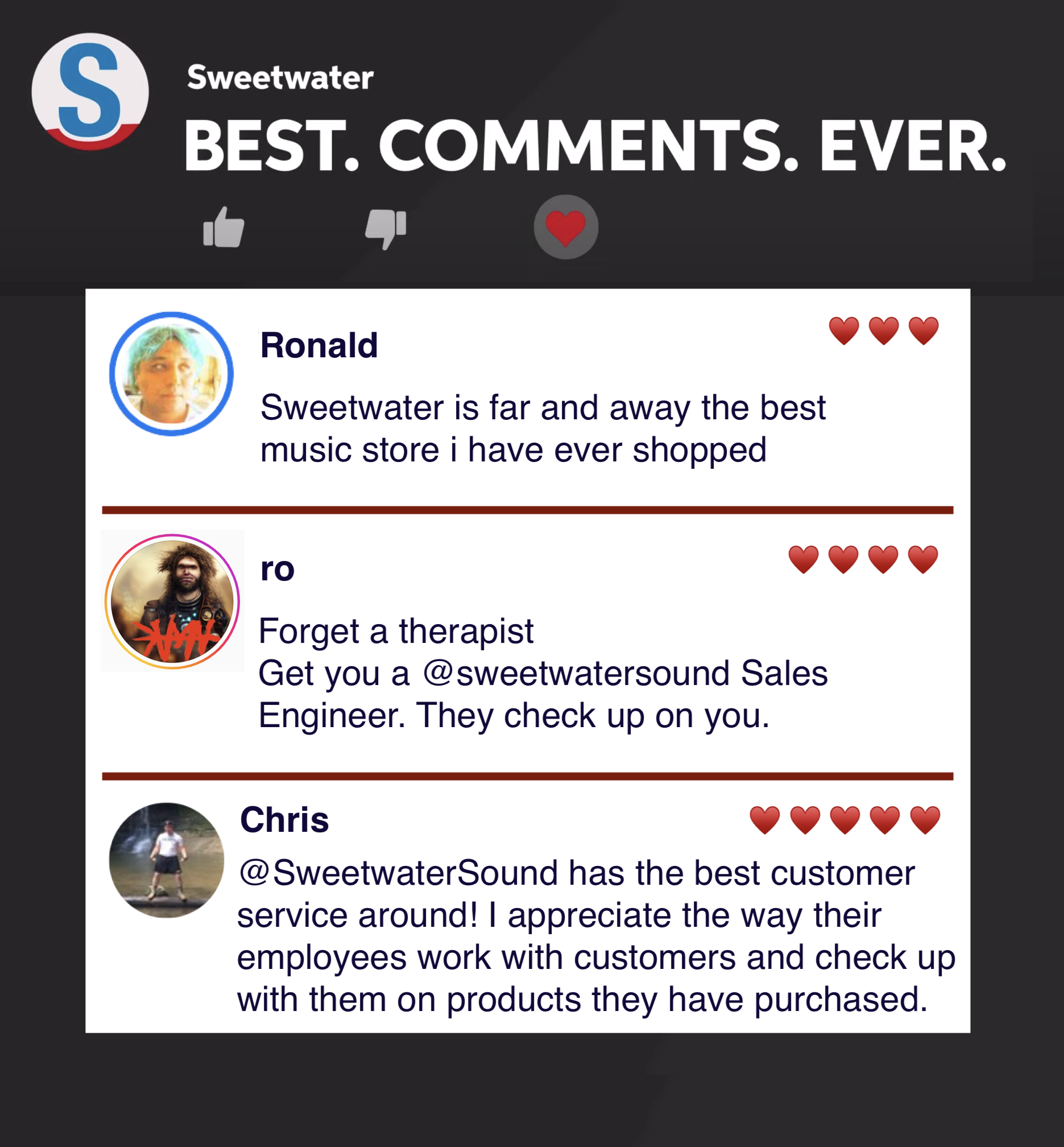 Sweetwater Best Comments Ever!