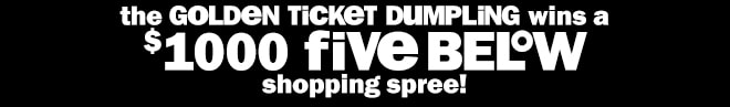 the golden ticket dumpling wins a $1000 five below shopping spree!